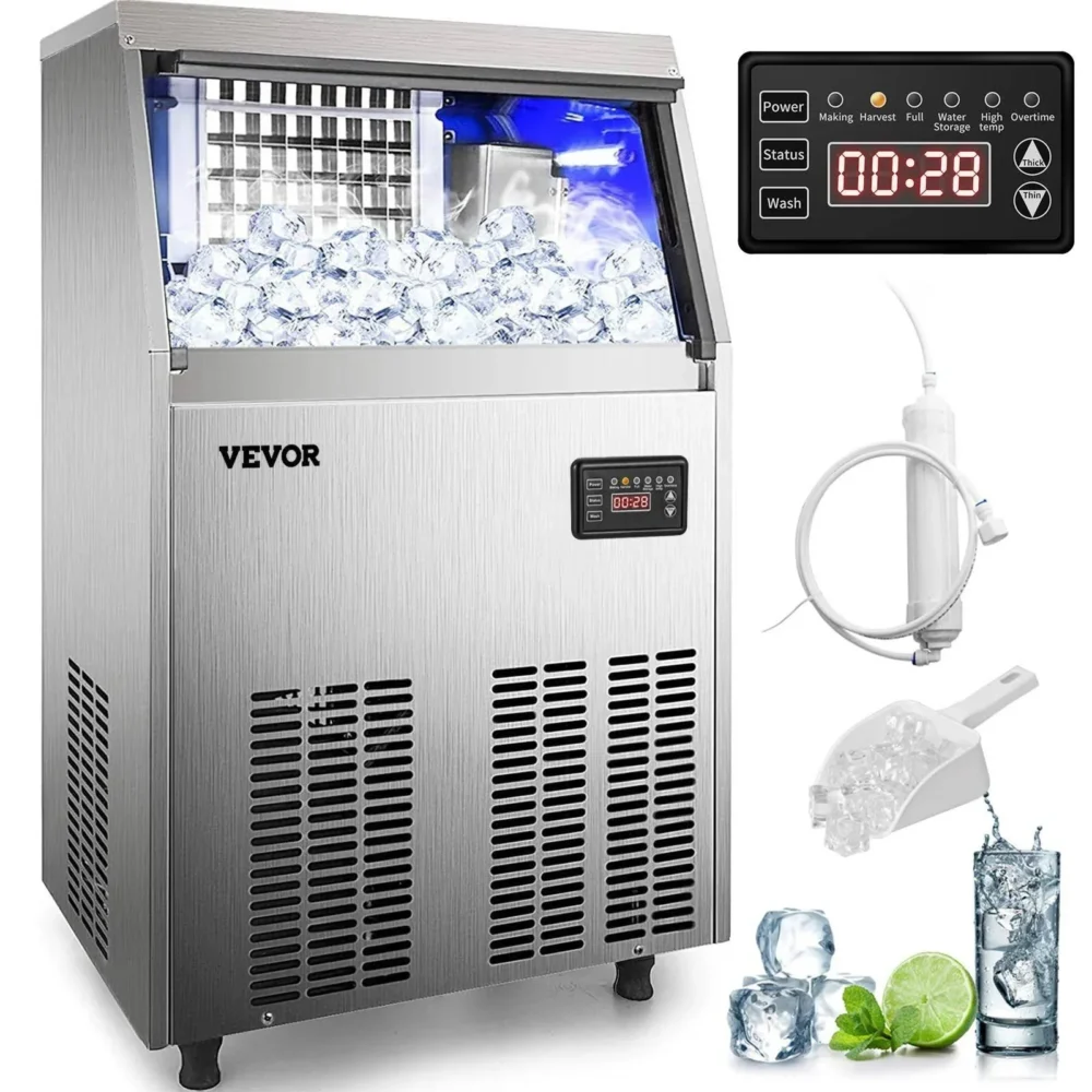 33-lbStorage Ice Maker 80-lb Freestanding Cubed Ice Maker (201 Stainless Steel)