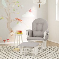 Stork Craft Hoop Custom Glider and Ottoman Set, White/Taupe Swirl - Image 4
