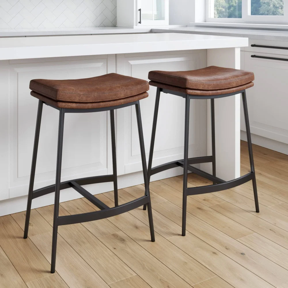 Nathan James Arlo 27 in. Modern Backless Upholstered Counter Height Bar Stool with Metal Frame Brown/Matte Black Set of 2