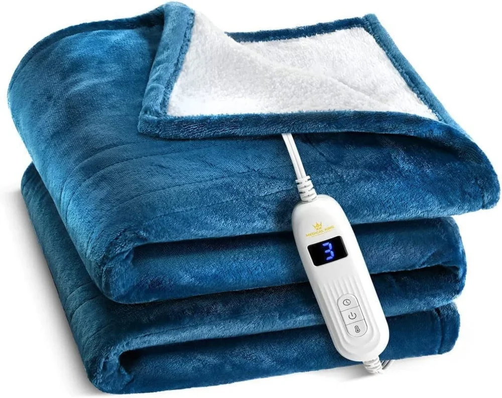 Heated Blanket with Hand Controller for 10 Heating Settings - Electric Blanket with auto Shut-Off ( Blue 50 x 60) - MedicalKingUsa