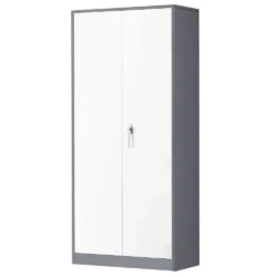 71 inch Metal Garage Storage Cabinet with Locking Doors and Adjustable Shelves - Grey White - Image 6