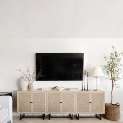 Nathan James Kova Cane Rattan Doors Accent Cabinet with Black Metal Base and Adjustable Shelf - Image 9