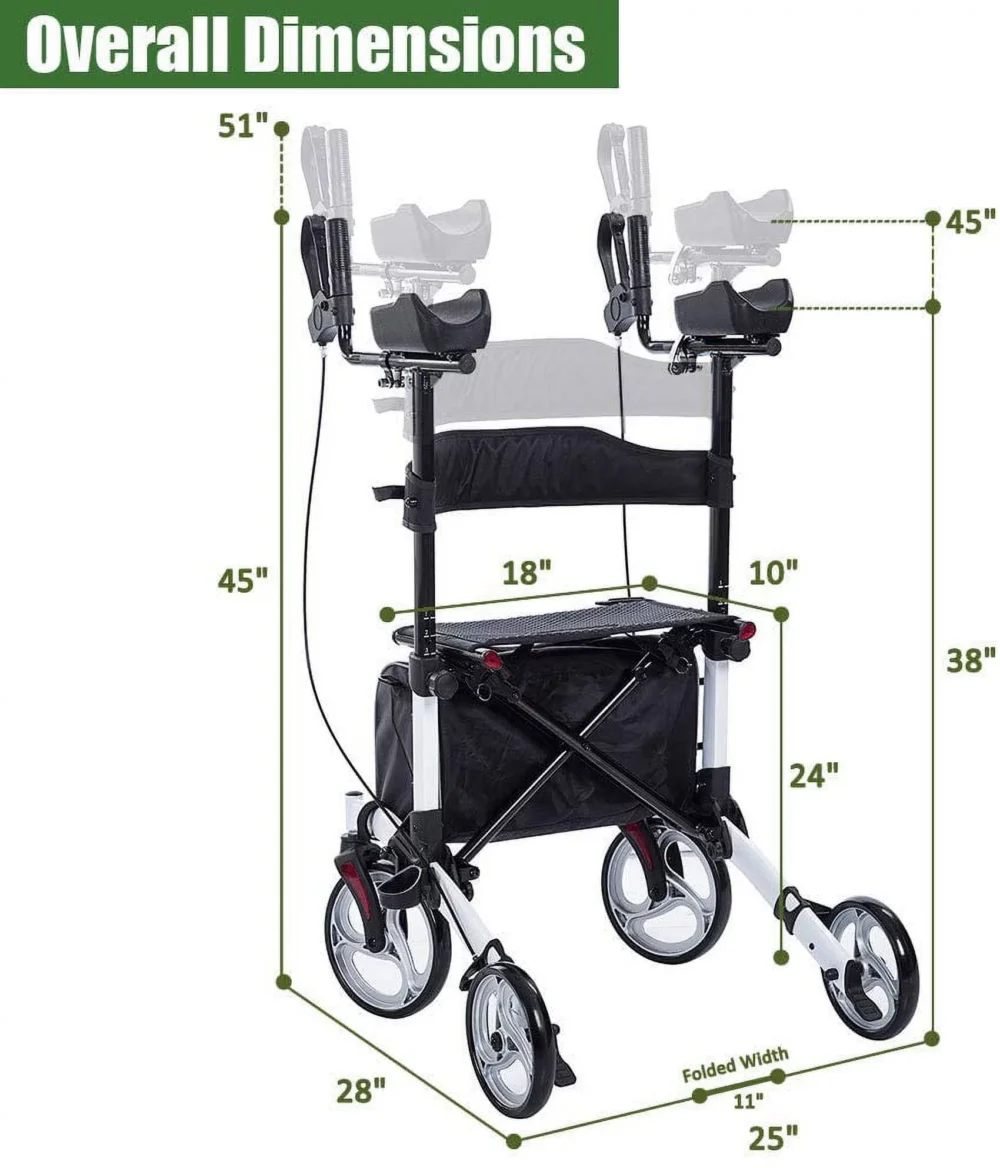 BEYOUR WALKER Upright Walker, Newest Design, Stand Up Rollator Walker Tall Rolling Mobility Walking Aid with 10” Front Wheels, Seat and Armrest for Seniors and Adults, White - Image 3