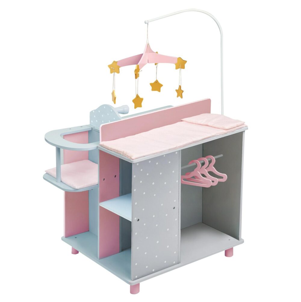 Olivia’s Little World Kids Polka Dots Princess Baby Doll Changing Station with Storage, Gray/Pink