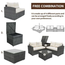 Segmart 4 Piece Patio Furniture Set, All-Weather Outdoor Sectional Sofa Set, PE Rattan Conversation Set with Storage Box, Table & Cushions, Wicker - Image 7