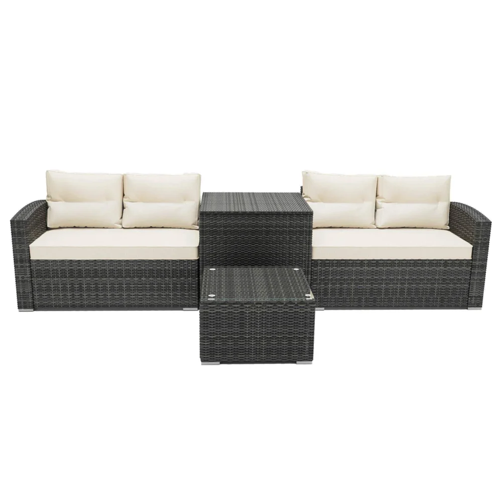 Segmart 4 Piece Patio Furniture Set, All-Weather Outdoor Sectional Sofa Set, PE Rattan Conversation Set with Storage Box, Table & Cushions, Wicker - Image 5