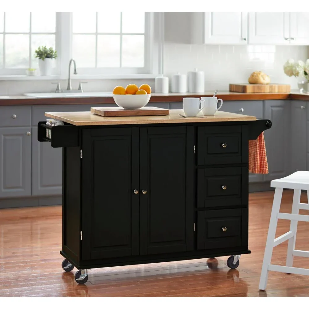 Three Posts Hardiman Kitchen Island with Wood Top Base, Black - Image 5