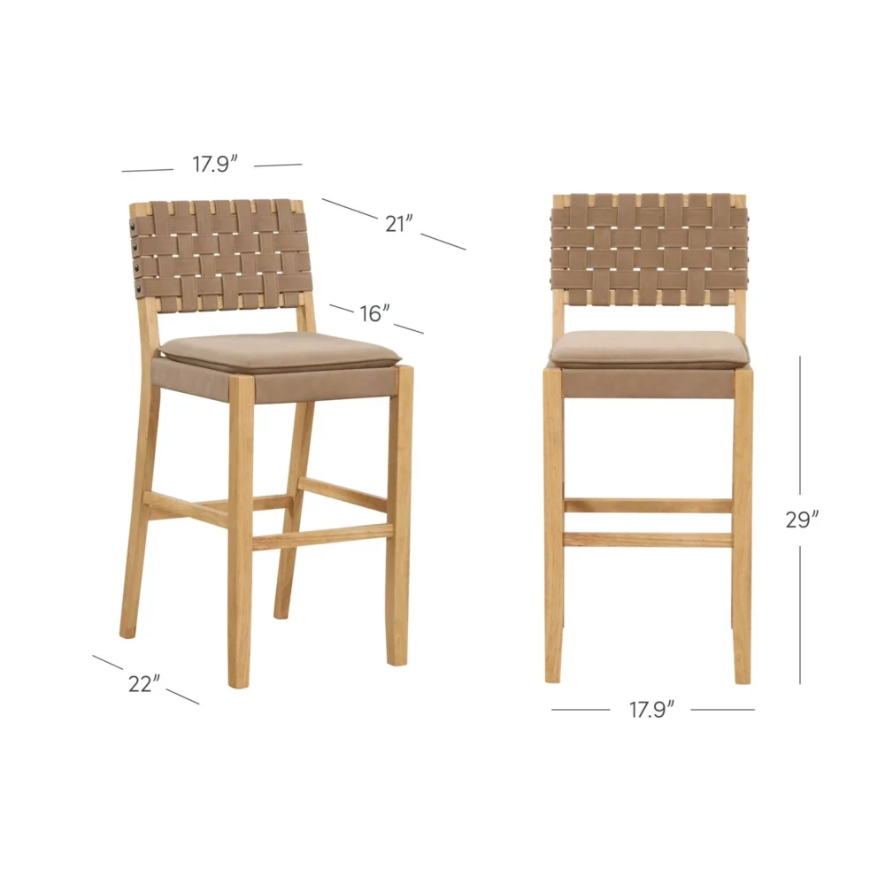 Faux Leather Woven Bar Height Bar Stool Brown - Image 2