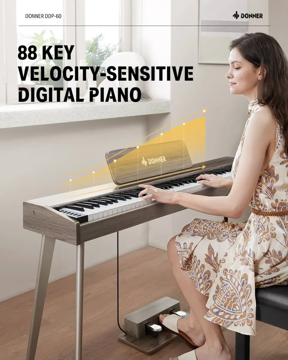 Donner 88 Key Digital Piano for Beginner, DDP-60 Electric Piano Include 3 Piano Style Pedals, Power Supply, Stand, Gray, Size: Standard - Image 2