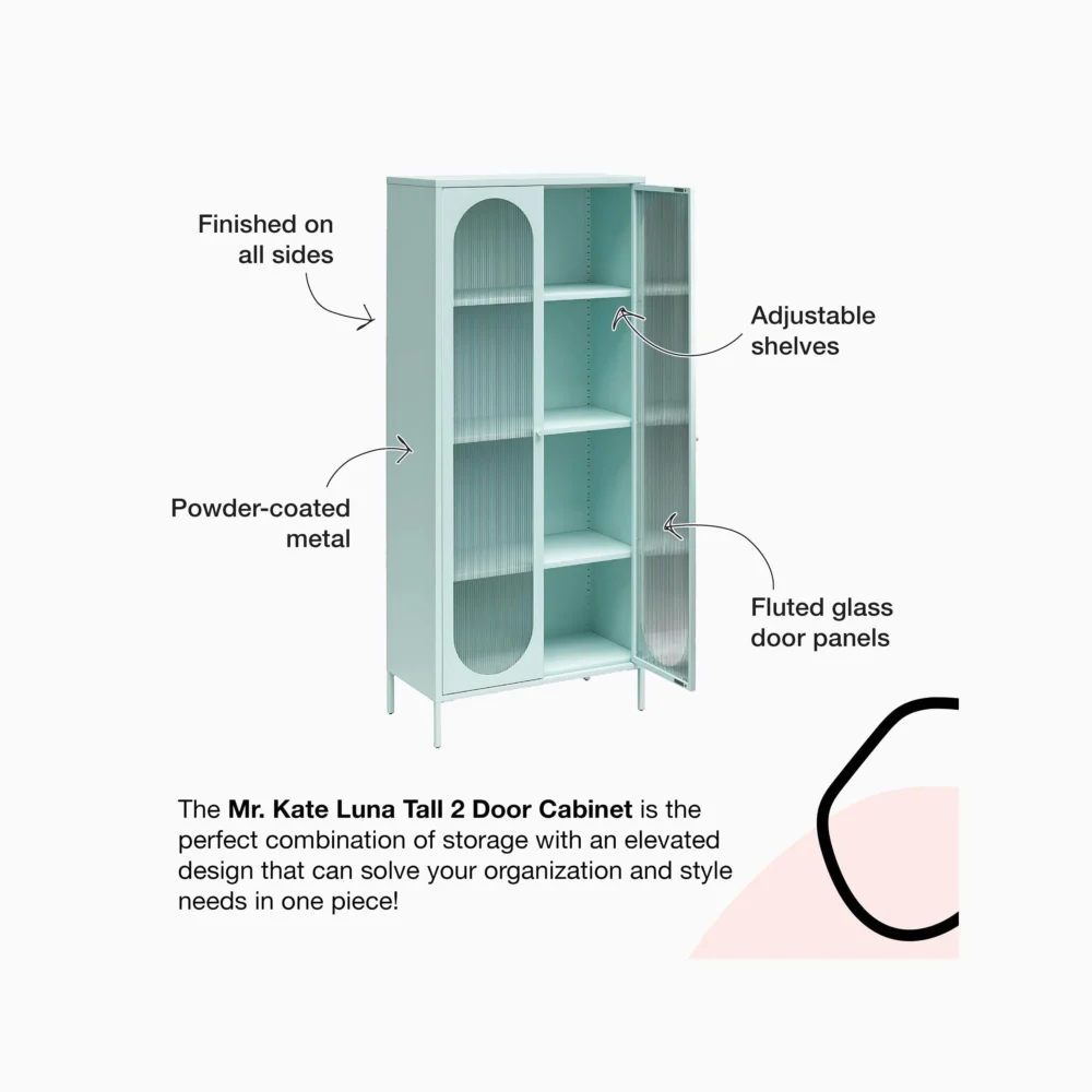 Mr. Kate Luna Tall 2 Door Accent Cabinet with Fluted Glass, Sky Blue - Image 4