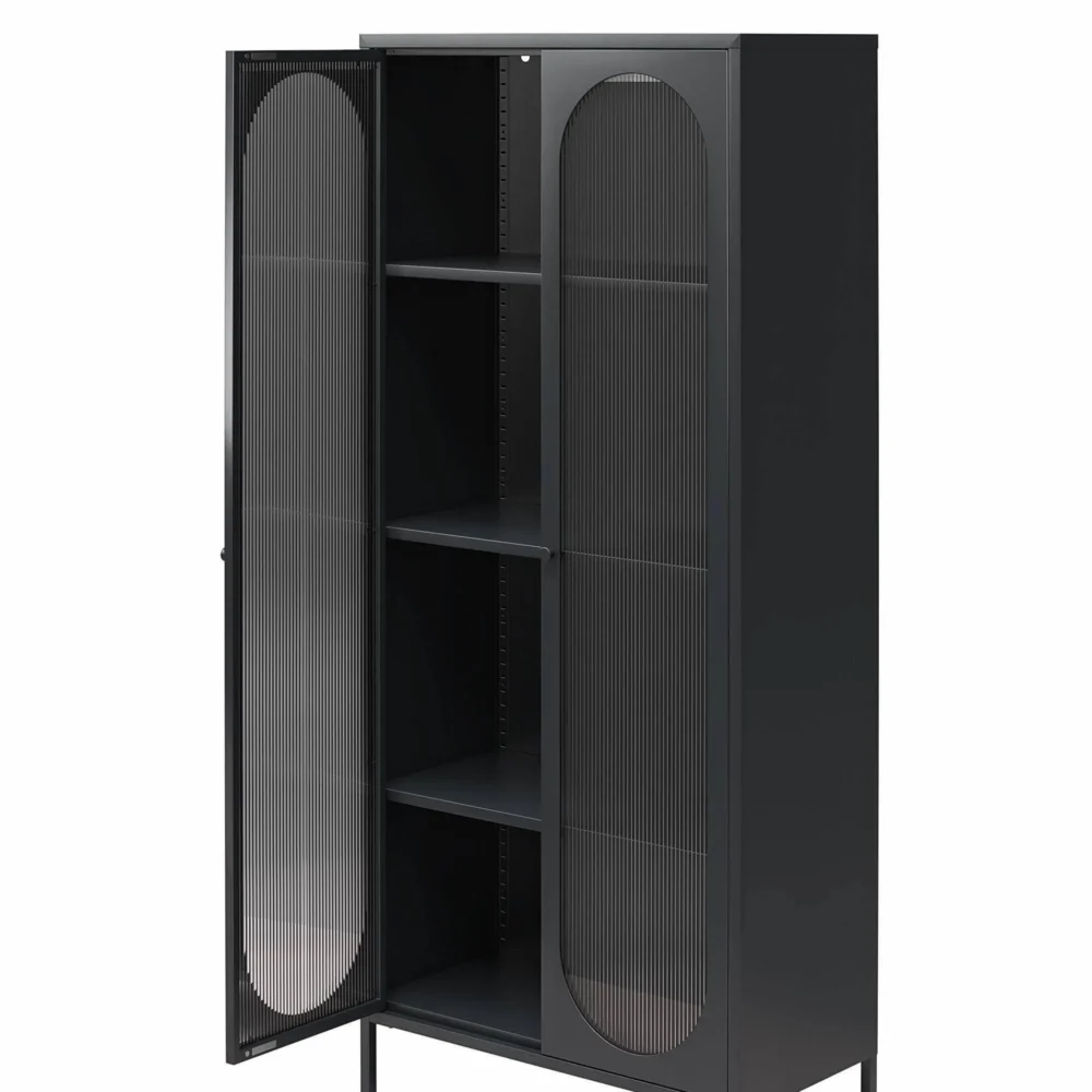 Mr. Kate Luna Tall 2 Door Accent Cabinet with Fluted Glass, Black - Image 11