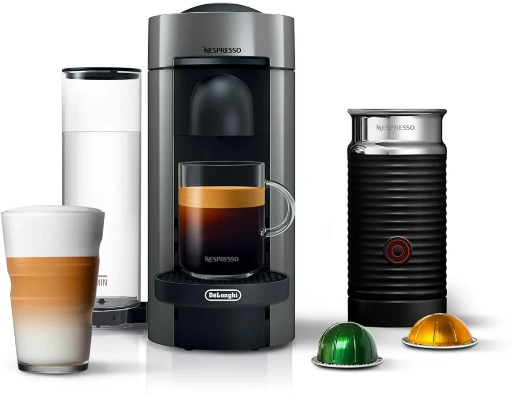 Nespresso Vertuo Plus Coffee and Espresso Maker by De’Longhi, Grey with Aeroccino Milk Frother