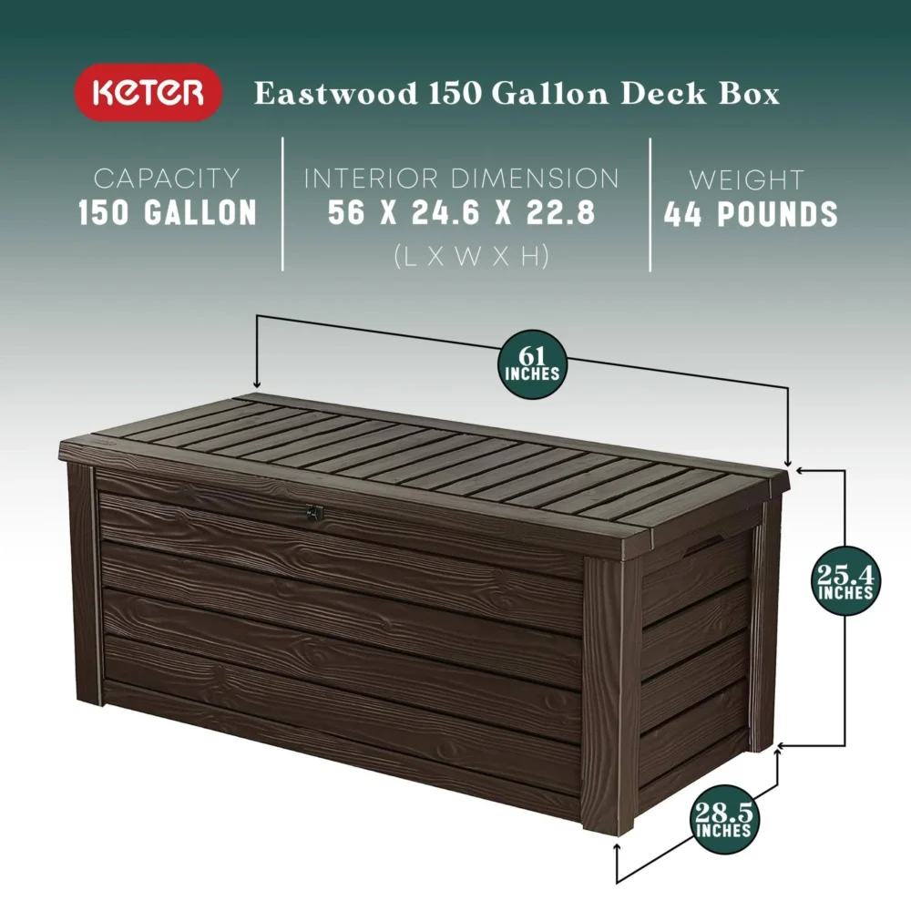 Keter Westwood 150 Gallon Resin Outdoor Deck Box/Storage Bench, Brown - Image 10