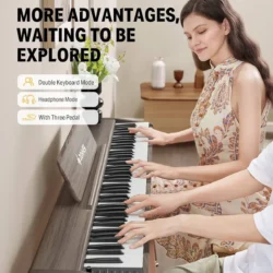 Donner 88 Key Digital Piano for Beginner, DDP-60 Electric Piano Include 3 Piano Style Pedals, Power Supply, Stand, Gray, Size: Standard - Image 6