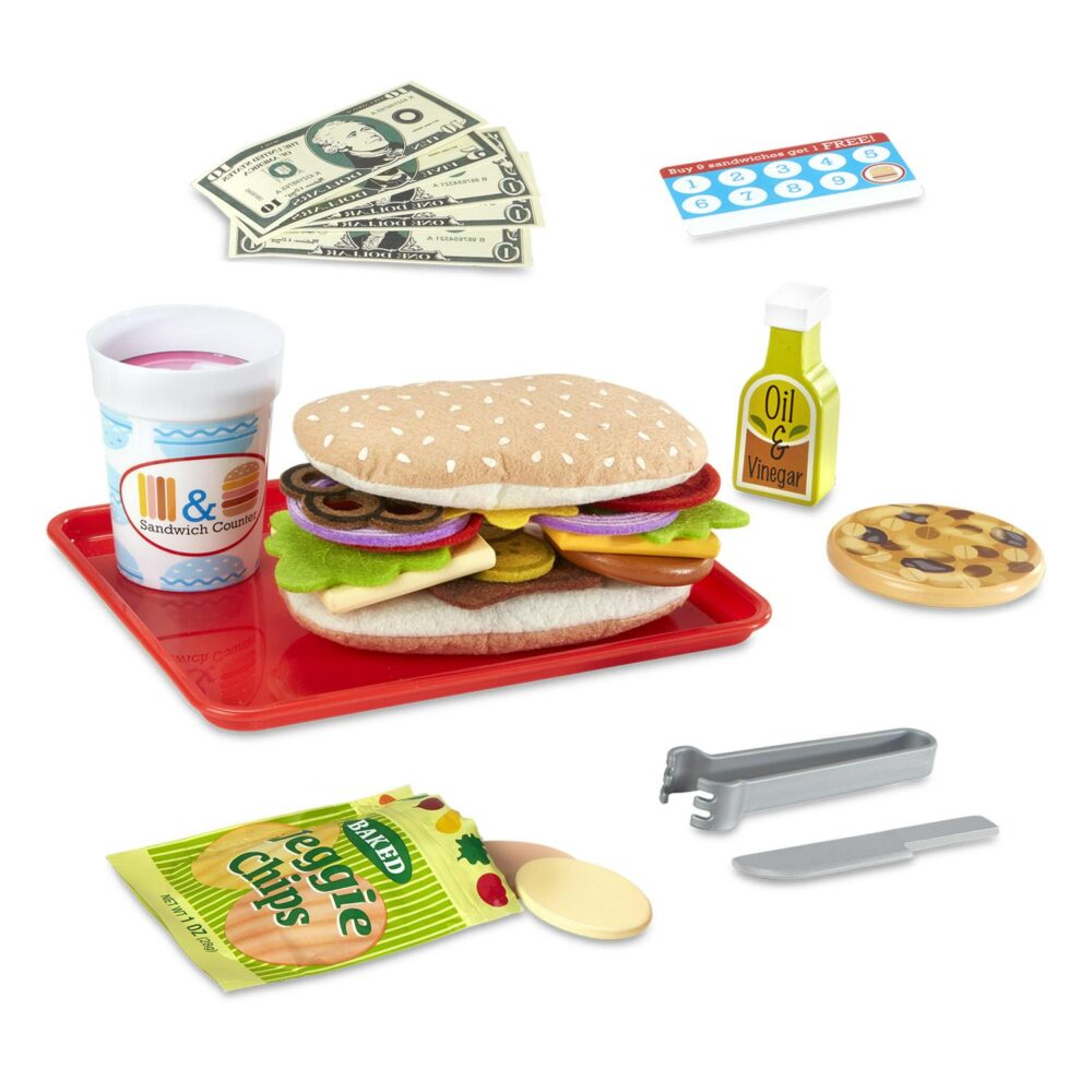 and Doug Wooden Slice and Stack Sandwich Counter with Deli Slicer a 56-Piece Pretend Play Food Pieces - Image 4