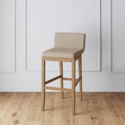 Gracie 29 in. Modern Bar Height Stool with Natural Flax Cushion Seat and Brushed Wood Legs Natural Flax/Brown (Set of 4) - Image 4