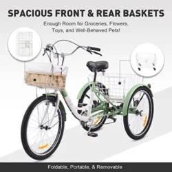Viribus Adult Tricycle, 7 Speed Tricycle for Adults, 24" 3 Wheel Bikes for Adults with Baskets - Image 8