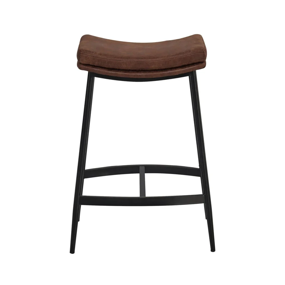 Nathan James Arlo Modern Backless Upholstered Kitchen Counter Bar Stool with Saddle Seat and Metal Base - Set of 4 - Brown/Matte Black - Image 5