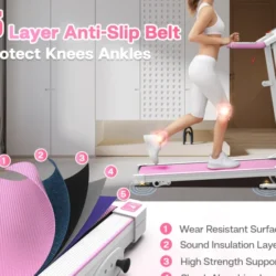 FYC Foldable Treadmills for Home, 2.5 HP, 7.5 MPH, Electric Running Treadmill Quiet Brushless Proform Treadmill for Home Gym, Running Machine with Heart Rate Sensor with LED Display (Pink) - Image 4