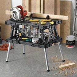 Keter – 197283 Folding Table Work Bench for Miter Saw Stand, Woodworking Tools and Accessories with Included 12 Inch Wood Clamps – Easy Garage Storage Black/Yellow - Image 9