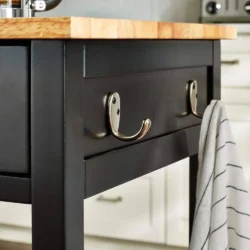 StyleWell Glenville Black Rolling Kitchen Cart with Butcher Block Top, Double-Drawer Storage, and Open Shelves (36" W) - Image 3