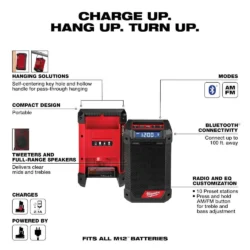 M12 12-Volt Lithium-Ion Cordless Bluetooth/AM/FM Jobsite Radio with Charger 2951-20 - Image 3