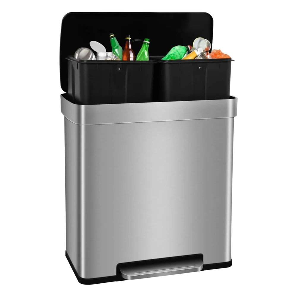 Bigacc 13 Gallon 50 Liter Kitchen Trash Can with Touch-Free & Motion Sensor, Automatic Stainless-Steel Garbage Can, Anti-Fingerprint Mute Designed Trash Bin Brushed Stainless Steel