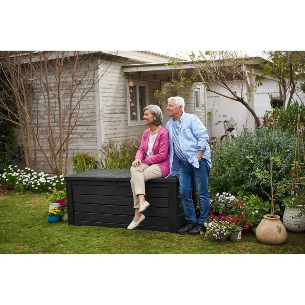 Keter Westwood 150 Gallon Resin Outdoor Deck Box/Storage Bench, Brown - Image 12