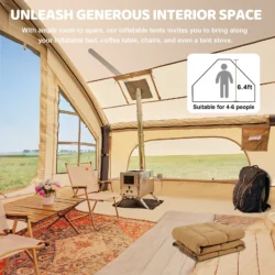 6 Person Inflatable Camping Tent with Pump, 10ft x7ft Glamping Family Tent Easy Setup 4 Season Waterproof Windproof Outdoor Blow Up Tent Luxury Oxford Cabin with Mesh Windows & Doors - Image 2