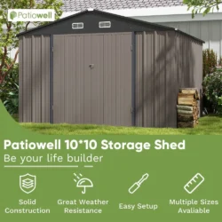 Patiowell 10 x 10 ft Outdoor Storage Metal Shed with Sloping Roof and Double Lockable Door - Image 8
