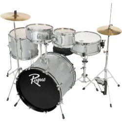 Rogue Junior Kicker 5-Piece Drum Set Metallic Silver - Image 3