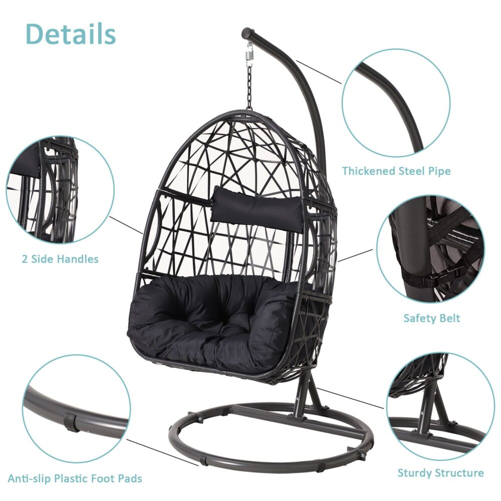 Haverchair Egg Chair with Stand Outdoor Patio Wicker Hanging Chair Swing Chair with Cushion - Image 3