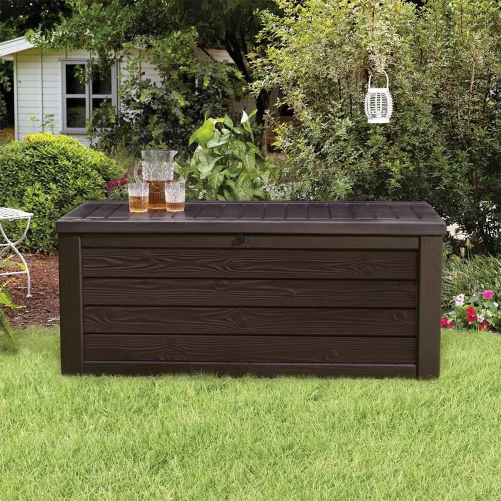 Keter Westwood 150 Gallon Resin Outdoor Deck Box/Storage Bench, Brown - Image 8