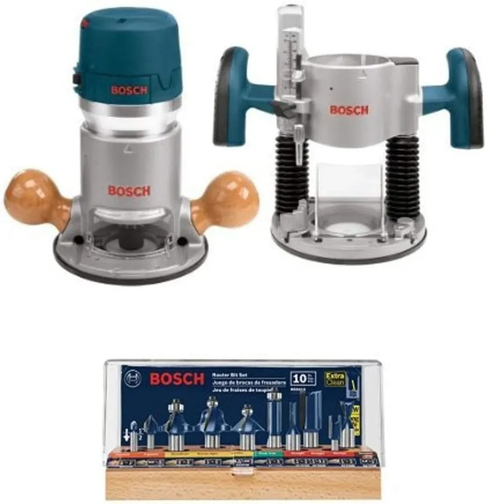 BOSCH 1617EVSPK Wood 12 Amp Router Tool Combo Kit - 2.25 Horsepower Plunge Router & Fixed Base with a Variable Speed - Image 4