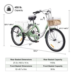 Viribus Adult Tricycle, 7 Speed Tricycle for Adults, 24" 3 Wheel Bikes for Adults with Baskets - Image 5