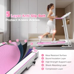 FYC Foldable Treadmills for Home, 2.5 HP, 7.5 MPH, Electric Running Treadmill Quiet Brushless Proform Treadmill for Home Gym, Running Machine with Heart Rate Sensor with LED Display (Pink) - Image 3