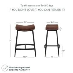 Nathan James Arlo 27 in. Modern Backless Upholstered Counter Height Bar Stool with Metal Frame Brown/Matte Black Set of 2 - Image 9