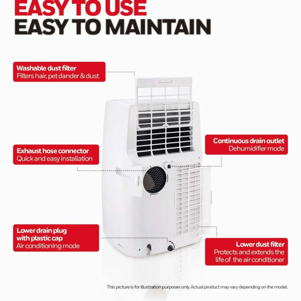 14,000 BTU White Portable Air Conditioner, Dehumidifier & Fan - Image 8