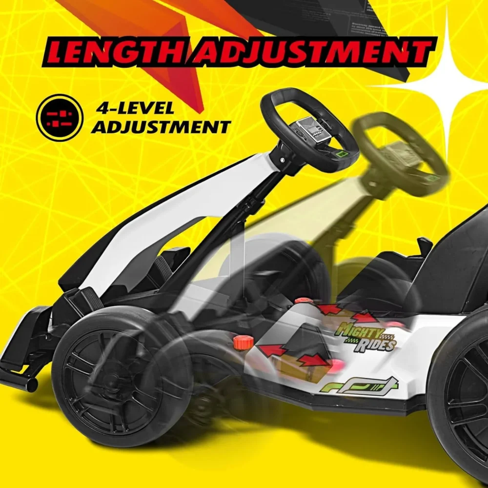 24V Kids Go Kart 300W Powerful Electric Pedal Go Kart, with Drift/Sports Mode, EVA Tires, Brake Pedal, White - Image 5