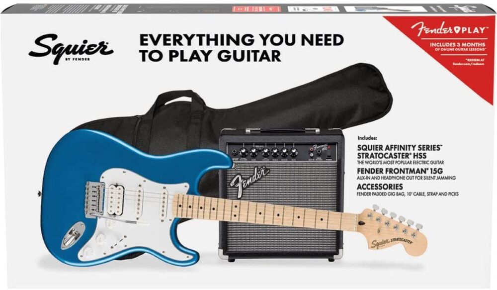 Squier by Fender Affinity Series Stratocaster Pack, HSS, Maple Fingerboard, Lake Placid Blue - Image 2