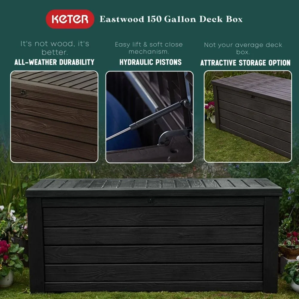 Keter Westwood 150 Gallon Resin Outdoor Deck Box/Storage Bench, Brown - Image 9