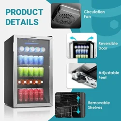 EUHOMY Beverage Refrigerator, 126 Can Mini fridge with Glass Door - Image 3