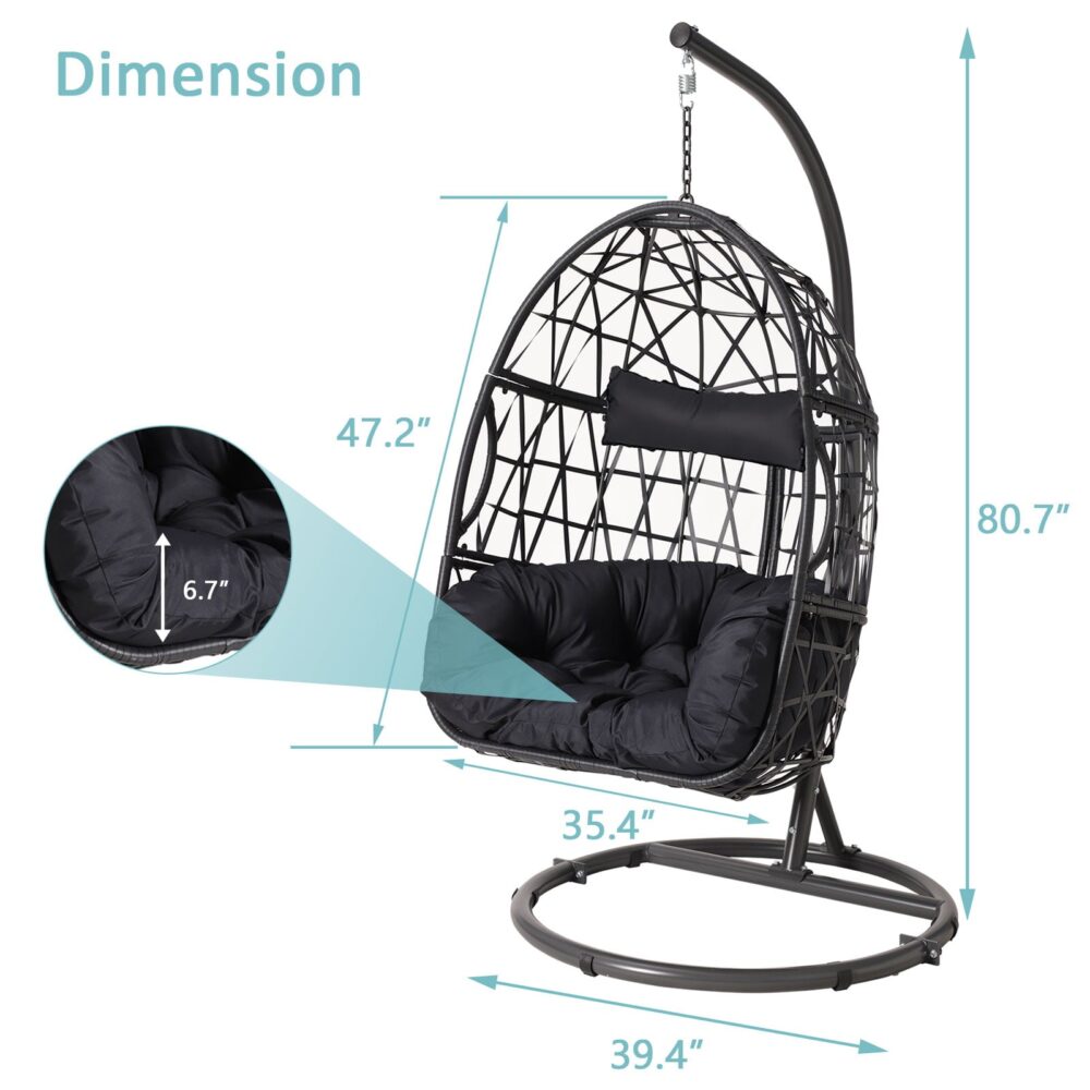 Haverchair Egg Chair with Stand Outdoor Patio Wicker Hanging Chair Swing Chair with Cushion - Image 2