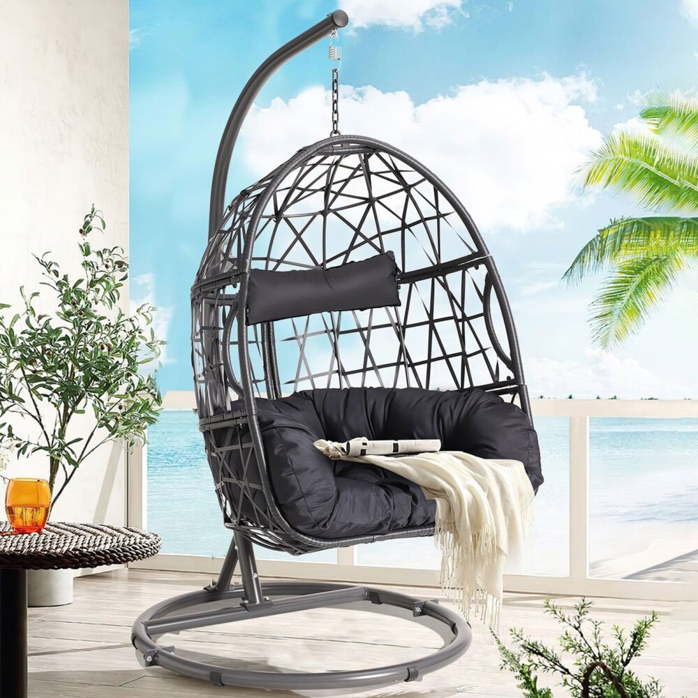 Haverchair Egg Chair with Stand Outdoor Patio Wicker Hanging Chair Swing Chair with Cushion - Image 7