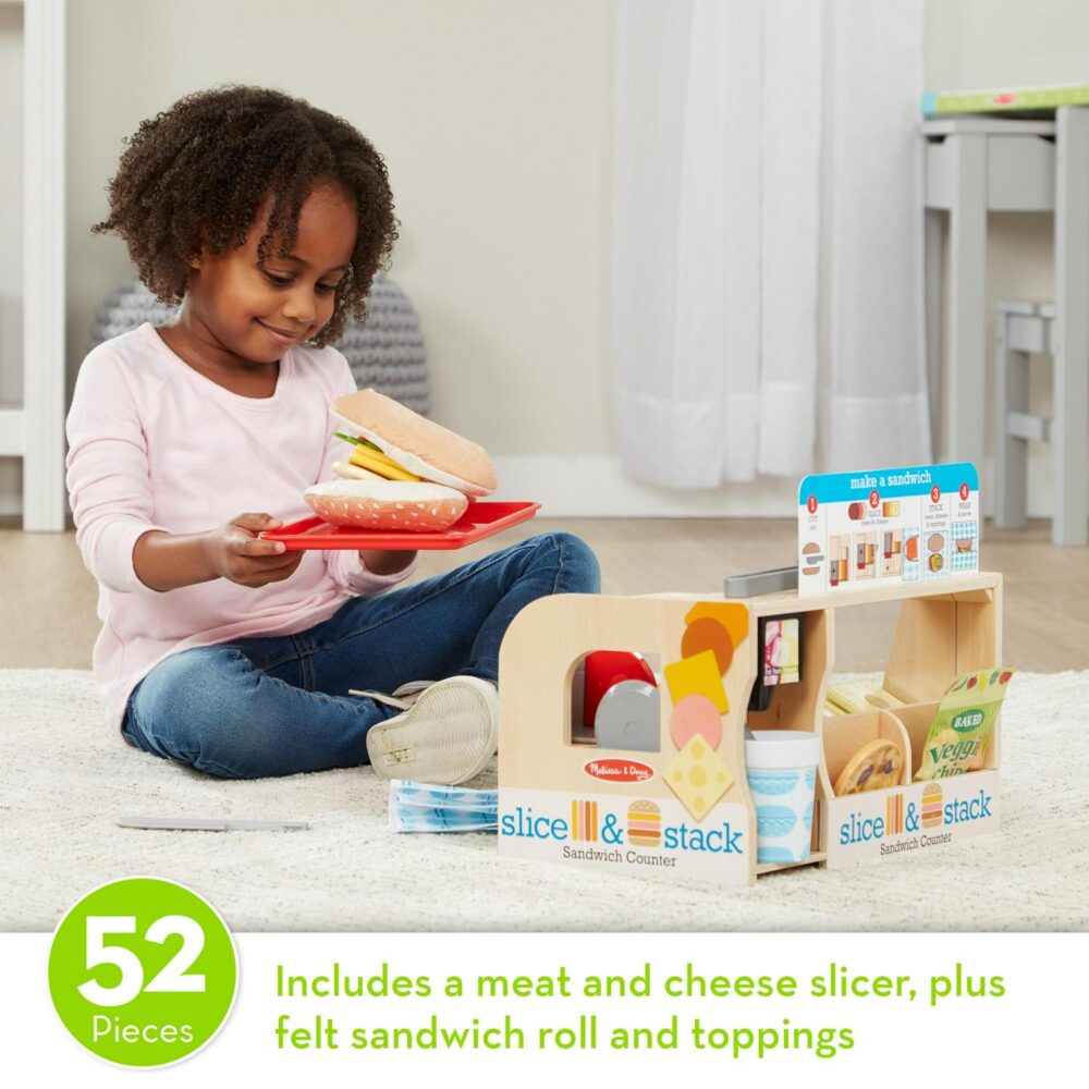 and Doug Wooden Slice and Stack Sandwich Counter with Deli Slicer a 56-Piece Pretend Play Food Pieces - Image 2