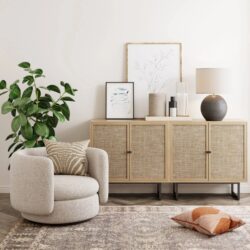 Nathan James Kova Cane Rattan Doors Accent Cabinet with Black Metal Base and Adjustable Shelf - Image 6