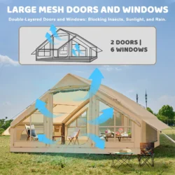 6 Person Inflatable Camping Tent with Pump, 10ft x7ft Glamping Family Tent Easy Setup 4 Season Waterproof Windproof Outdoor Blow Up Tent Luxury Oxford Cabin with Mesh Windows & Doors - Image 4