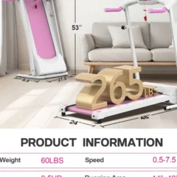 FYC Foldable Treadmills for Home, 2.5 HP, 7.5 MPH, Electric Running Treadmill Quiet Brushless Proform Treadmill for Home Gym, Running Machine with Heart Rate Sensor with LED Display (Pink) - Image 8