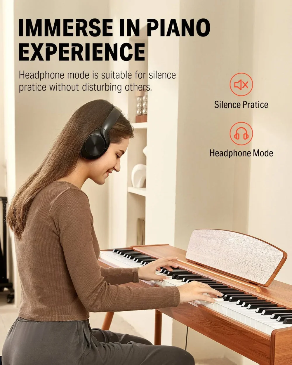 Donner DDP-80 Wood Weighted 88 Key Digital Piano Graduation Gifts for The Home Full Size Electric Keyboard for Beginner Brown - Image 9