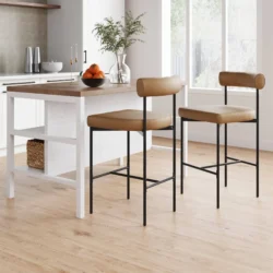 Nathan James Dahlia Counter Height Barstool or Dining Chair with Back and Upholstered Cushion - Set of 2 - Brown - 23-28 in. - Image 9